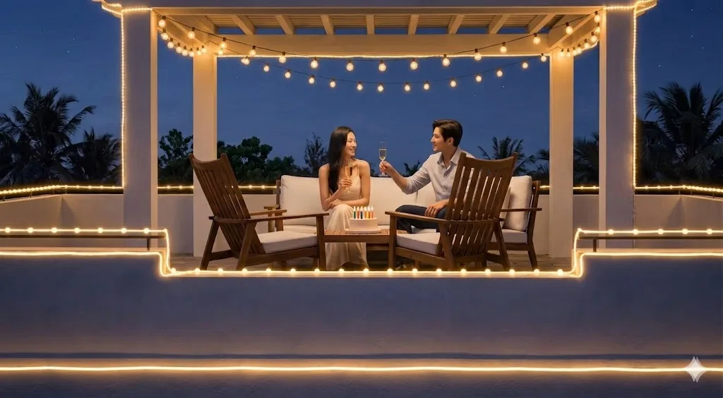 Romantic Rooftop Dinner at Sunrise Villa